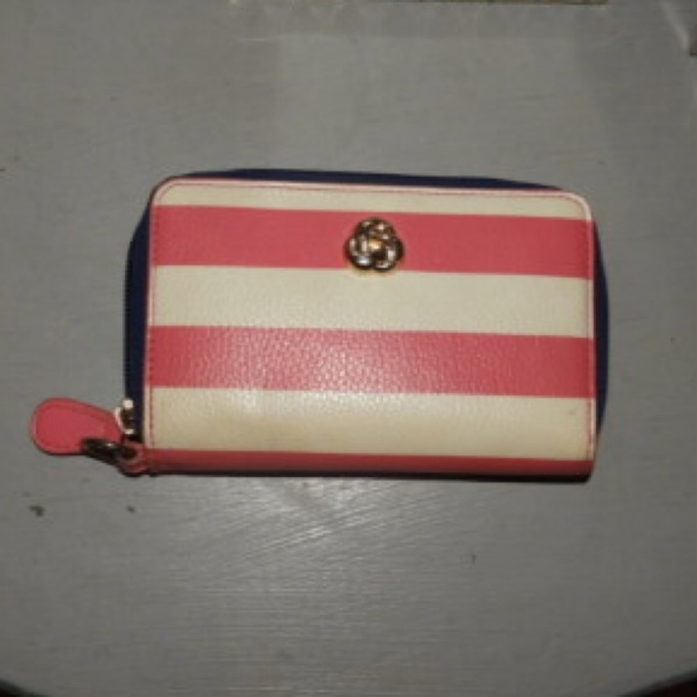 Small pink and white striped wallet